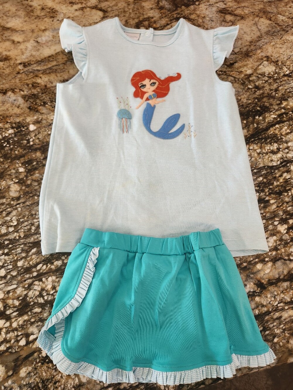 Girls Light Blue Mermaid Top & Aqua Skirt Matching Set